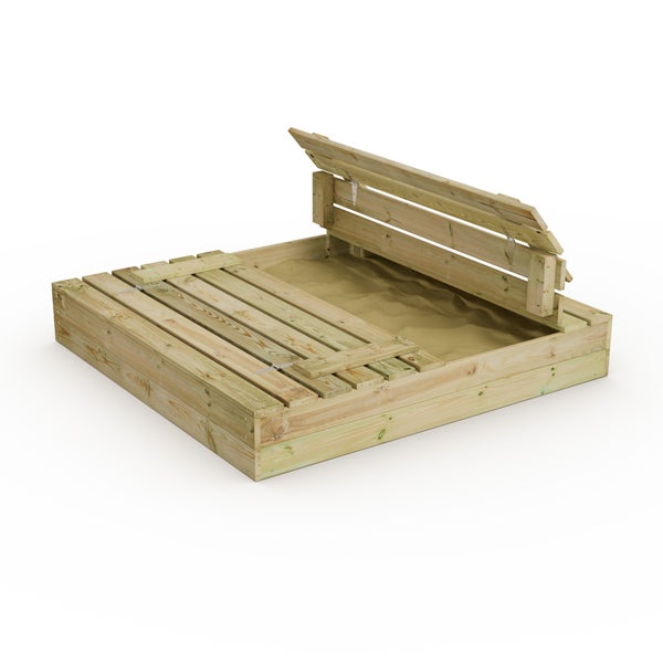 WICKEY Sandkasten Flip 120x125cm Garten Kinder Sandkiste Spielplatz mit Sitzbank und Klappdeckel