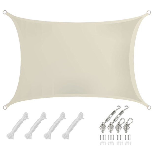 AMANKA 2x3m Sonnensegel Rechteckig Wasserdicht - Rechteck Sonnenschutz Segel mit Befestigung - Beige