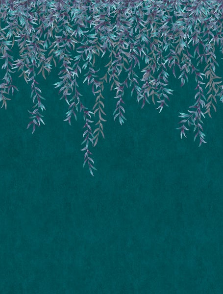 Tapete mit herabhängenden Blättern auf dunklem Grund