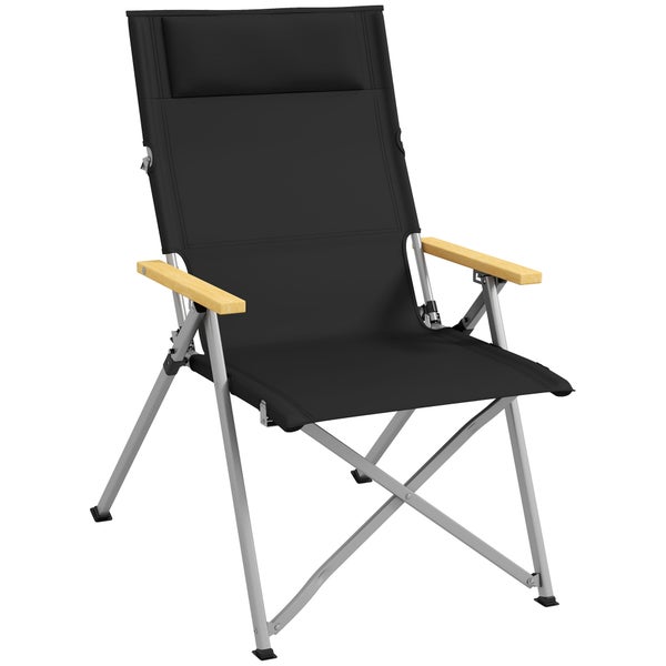 Outsunny Campingstuhl, Faltbarer Gartenstuhl mit 4-stufig verstellbarer Rückenlehne für Pool, Strand, 74L x 59,5B x 98H cm, Oxford, Schwarz