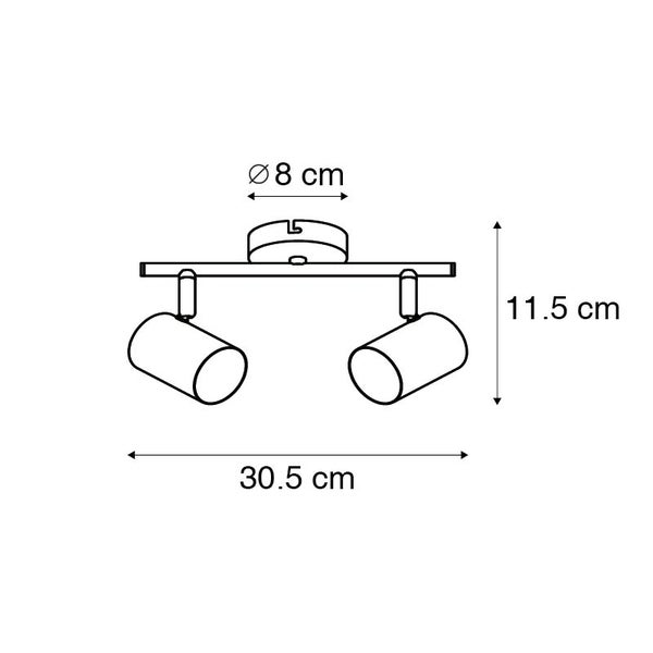 Zeichnung einer Doppelstrahler Deckenleuchte mit Maßangaben