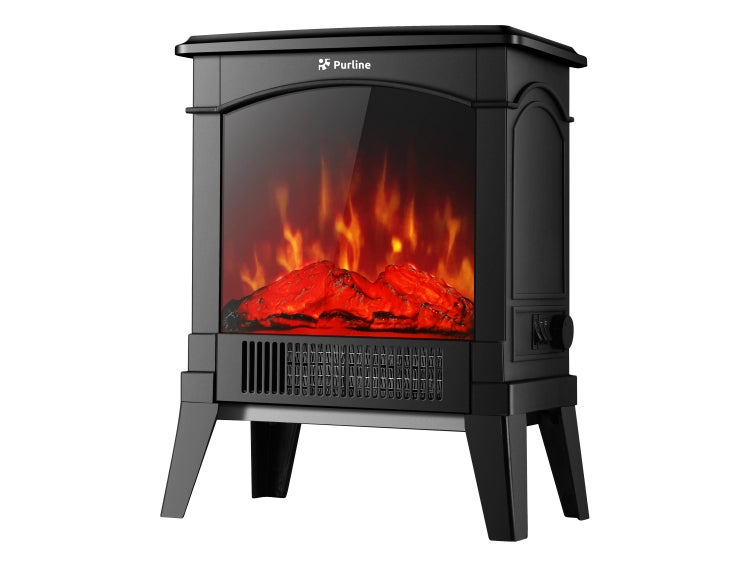Elektrischer Kaminofen mit simuliertem Flammeneffekt und Purline Logo