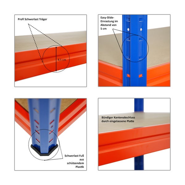 PROREGAL Schwerlastregal Dino HxBxT 180 x 200 x 60 cm Fachlast 500 kg Blau/Orange