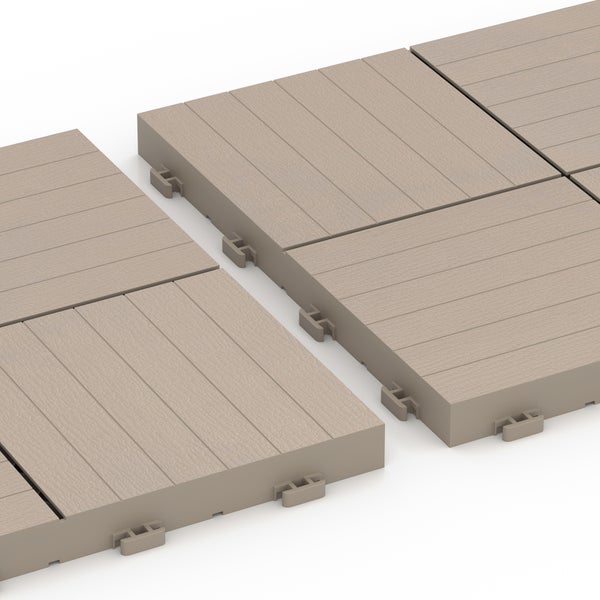 Quadratische Klickfliesen für die Terrasse in Holzoptik mit Stecksystem.