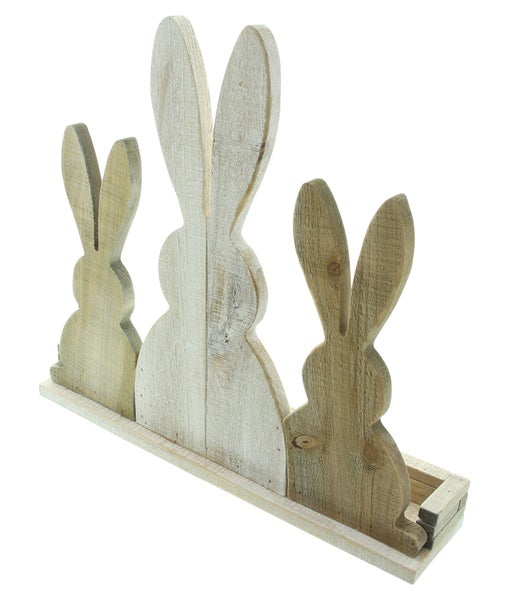 FRANK FLECHTWAREN | Hasendeko Dreierlei, HOLZ, 51 x 11 x 47,5 cm