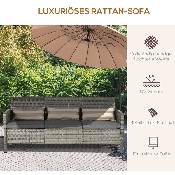 Outsunny Rattan Sofa, 173 x 68 x 78 cm, Stahl, Grau