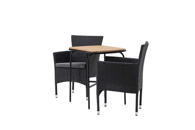 Holmbeck Gartenset Tisch, 2 Stühle  natur,schwarz. 88 X 70 X 74 cm