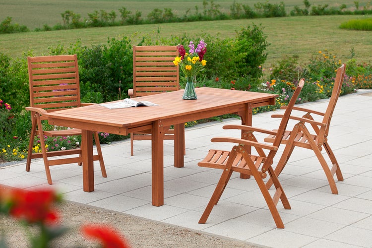 La Plata Gartenmöbelset 5tlg., 4 Klappsessel, Ausziehtisch 150 (185/220) x 90 cm