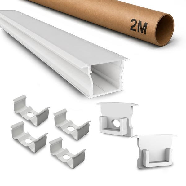 LED Aluminium Profil Set zwei Meter lang mit Abdeckung Halteclips und Endkappen