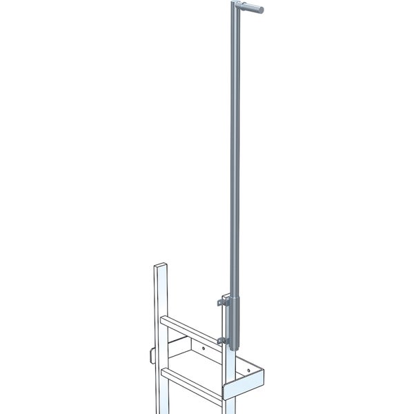 Vertikale Einstiegshilfe aus Metall für Leitern mit einem Handgriff am oberen Ende.