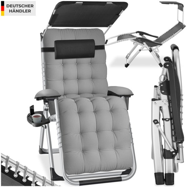 Gepolsterte Relaxliege mit Sonnendach, Kopfpolster und Ablagetisch