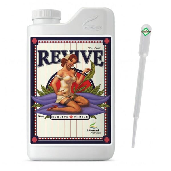 Advanced Nutrients Revive Pflanzendünger Kanister mit Pipette und Advanced Nutrients Logo.