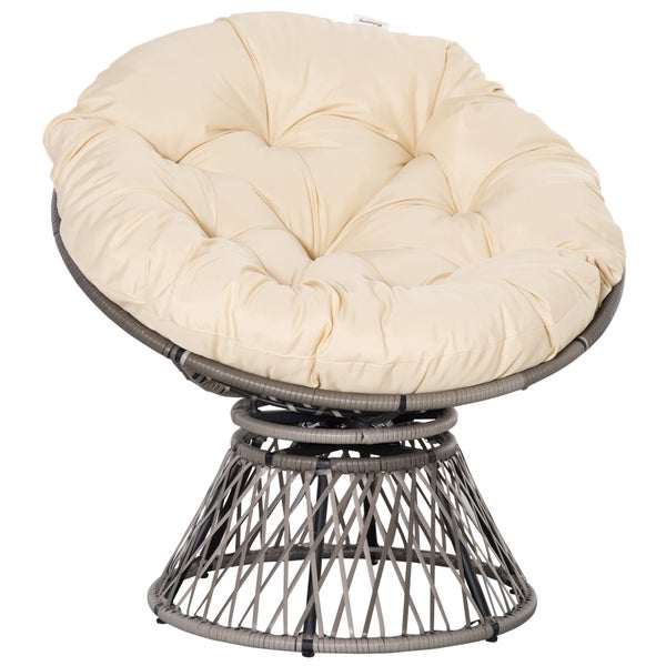 Outsunny Papasansessel, Korbsessel, mit Polster, 360 Grad Verstellbare, B87 x T97 x H86 cm, Rattan, Beige