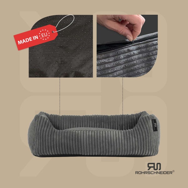 Rohrschneider Tierbett Cordstoff breit Gr. 1 grau + faltbarer Reisenapf