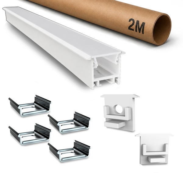 LED Aluminium Einbauprofil mit Abdeckung zwei Meter lang inklusive Montageclips und Endkappen