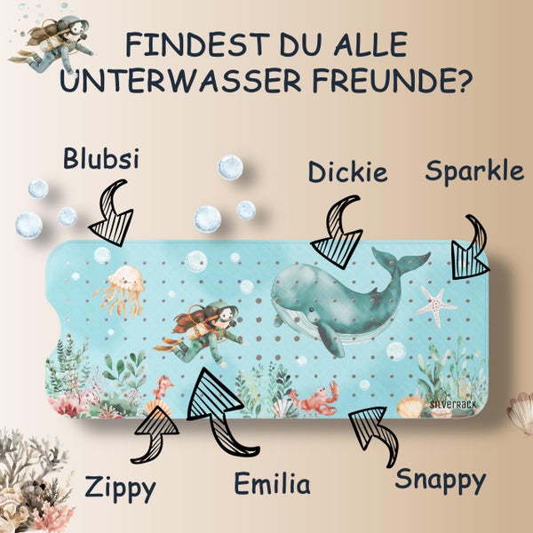 SilverRack Badewannenmatte Kinder rutschfest [100x40cm] - Antirutschmatte Badewanne BPA frei - Badematte Kinder - für Baby & Kinder - Antirutsch Matte - Bath Mat - Wal Unterwasserwelt Grün