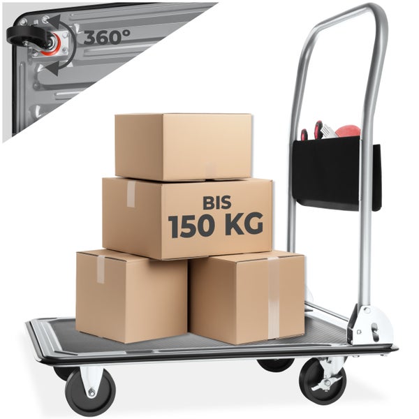 Plattformwagen tectake  Ladefläche 73 x 47 cm klappbarer Handgriff mit Aufbewahrungsfach schwarz