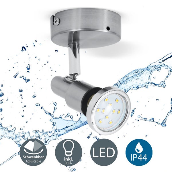 Wandleuchte - 4,8W, 400lm, LED, schwenkbar, IP44, warmweiß, silberfarbig