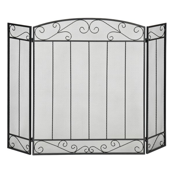 HOMCOM Kaminschutzgitter, Klappbares Kamingitter mit 3 Paneelen, Ofenschutzgitter, Funkenschutzgitter für Wohnzimmer, Stahl, 105 x 80,5 cm, Schwarz