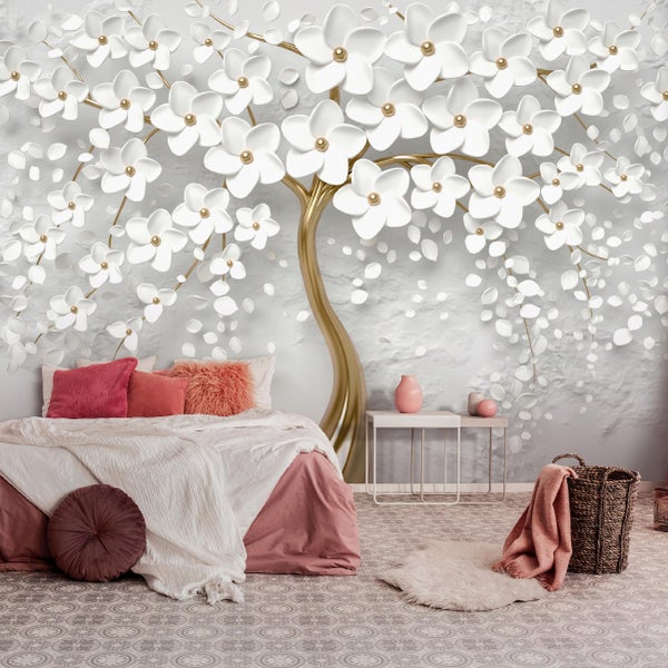 Fototapete 3D Blumen Baum Vlies Tapete Wohnzimmer 250X175 cm
