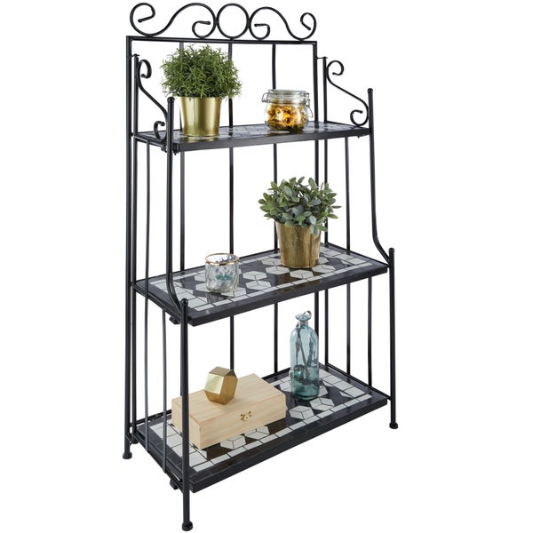 Dekoratives Eisenregal mit drei Ablageflächen und Fliesenmuster