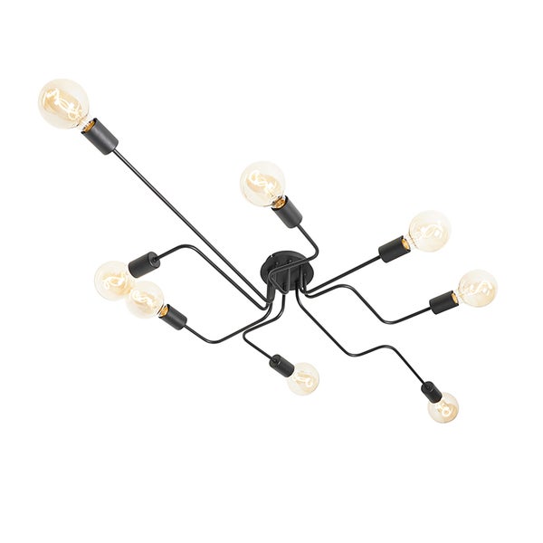 Schwarze Deckenleuchte mit acht Glühbirnen