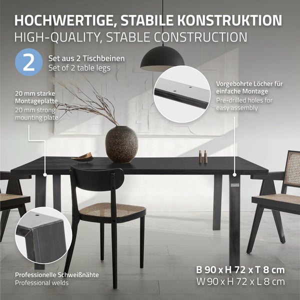 ML-Design 2er Set Tischbeine Loft 90x72 cm, Industrial, Profil 8x2cm, aus Stahl, Industriedesign, U-Form, Metall Tischgestell scandic, Tischkufen Tischuntergestell Möbelfüße, für Esstisch/Schreibtisch