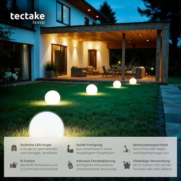 tectake Luminous Globe Kugelleuchte Luminous Globe, LED, mit Fernbedienung inklusive Erdspieß weiß