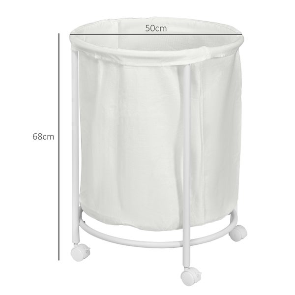 HOMCOM Wäschekorb 100L Wäschesammler mit Rollen, Stahlrahmen, Wäschebox mit herausnehmbarem Wäschesack für Badezimmer, Creme