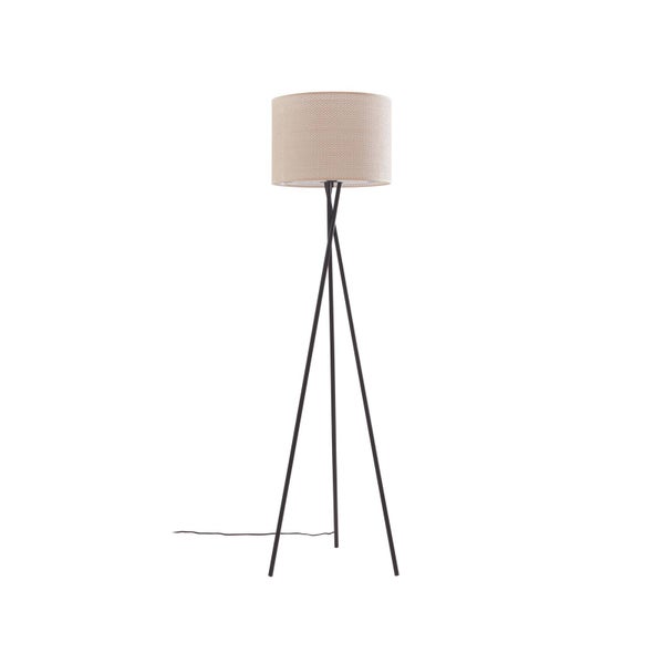 Lindby Stehlampe Dreibein mit Fußschalter, Stehleuchte Textil Kunststoff Rattandesign Deko Wohnzimmer Wohnzimmerlampe 1x E27 max. 15W ohne Leuchtmittel