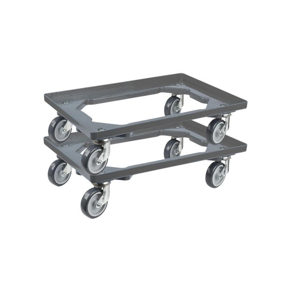 PROREGAL SparSet 2x Transportroller für Euroboxen 60 x 40 cm mit Gummiräder Grau Offenes Deck 2 Lenkrollen und 2 Bockrollen Traglast 300 kg
