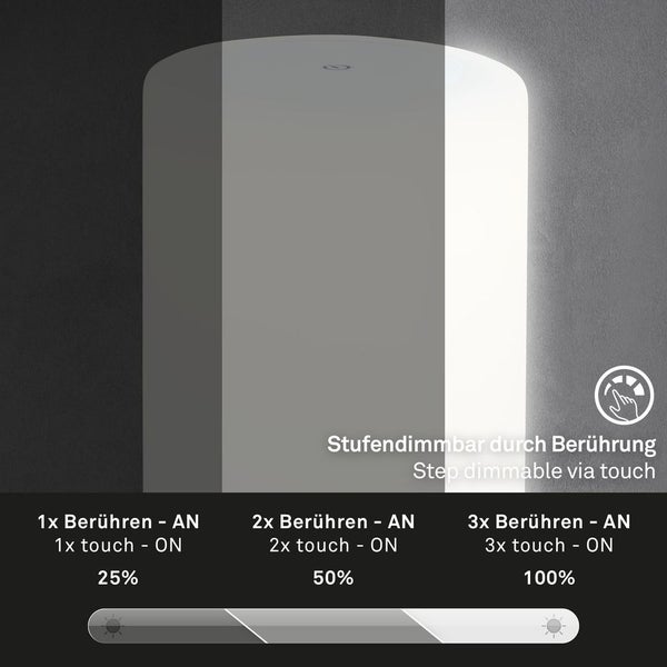 Briloner Leuchten - LED Tischlampe Akku, Dimmbar, Glas LED Tischleuchte Kabellos, Touchfunktion, 3.300K Warmweiß, Chrom-Matt-Weiß, 245x125 mm (HxD)