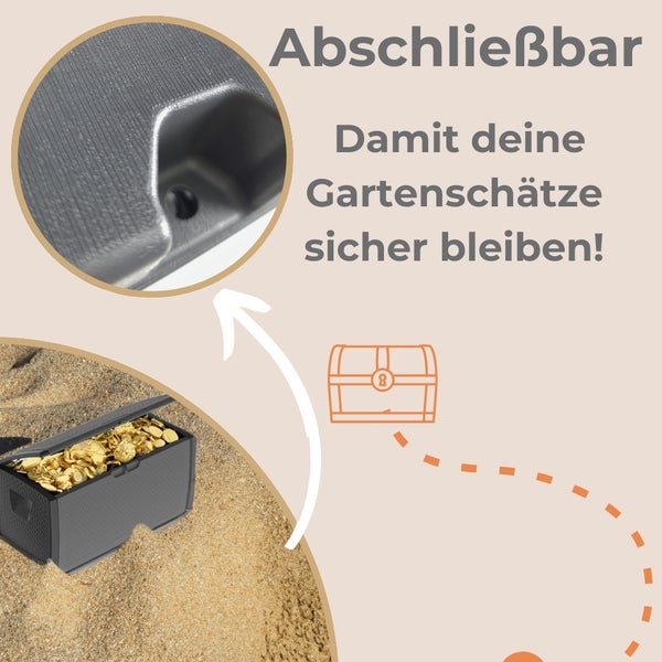 Abschließbare Aufbewahrungsbox mit Detailaufnahme des Schlosses