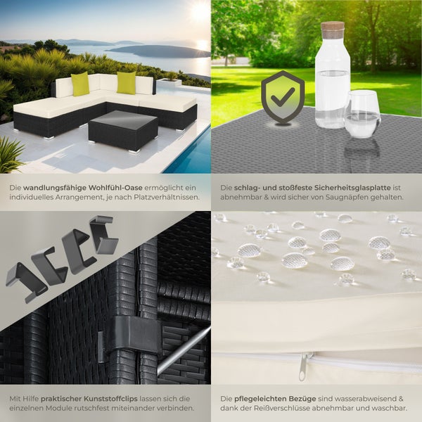 Rattan Lounge tectake Paris mit Sicherheitsglasplatte mit Aluminiumgestell schwarz