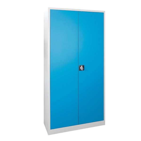 PROREGAL Flügeltürenschrank Owl mit 4 Fachboden HxBxT 195 x 92 x 42 cm Lichtgrau Blau