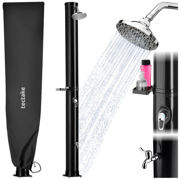 Solar-Gartendusche in Schwarz mit verstellbarem Duschkopf, Fußhahn, Ablagefach und Schutzhülle von tectake.