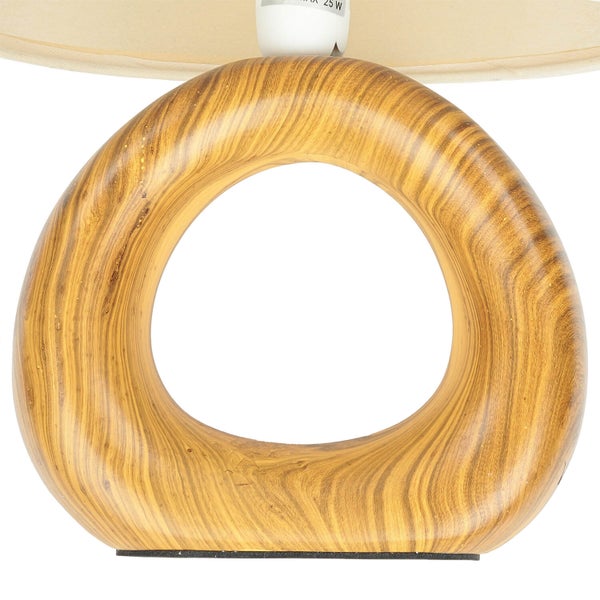 Tischleuchte mit Holzfuß und Stoffschirm