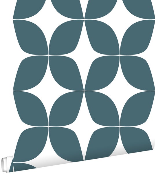 ESTAhome Tapete grafisches Motiv Dunkelblau und Weiß - 0,53 x 10,05 m - 139100