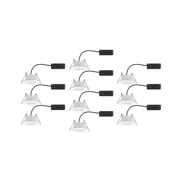 Set mit 9 runden LED Einbaustrahlern mit integriertem Batteriekasten und Kabel für die Deckenmontage