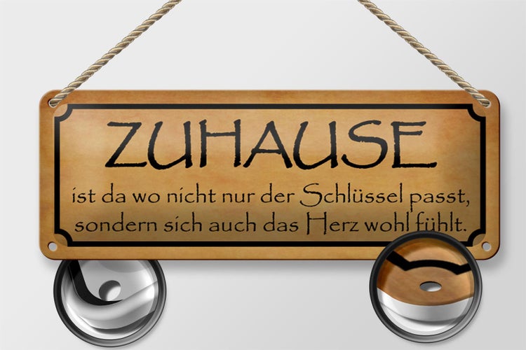 Blechschild Spruch 27x10cm Zuhause wo das Herz wohl fühlt Dekoration