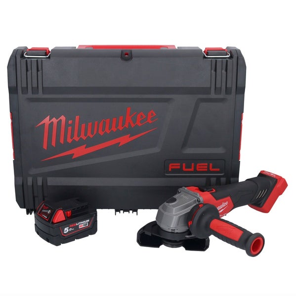 Milwaukee Akku-Winkelschleifer mit M18-Akku und Transportkoffer.