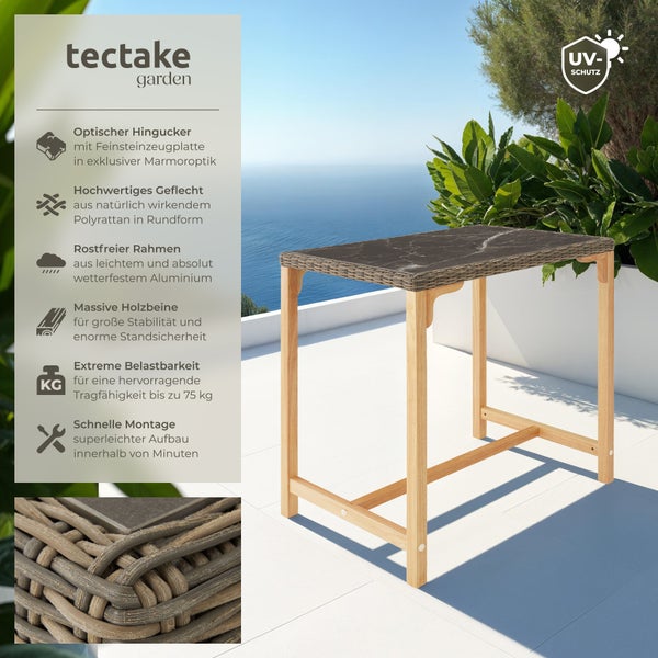 Rattan Bartisch tectake Kutina 96 x 65 x 100 cm mit Aluminium- und Holzgestell natur