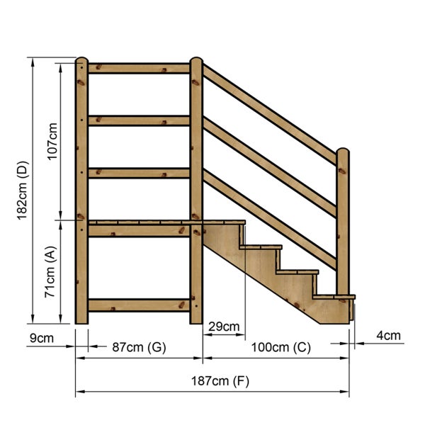 Technische Zeichnung einer Holztreppe mit Maßen