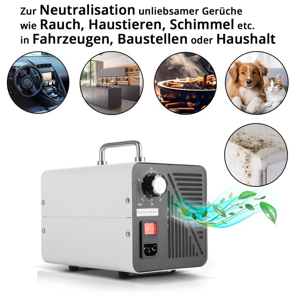 Ozongenerator zur Geruchsneutralisation in Fahrzeugen, auf Baustellen und im Haushalt.