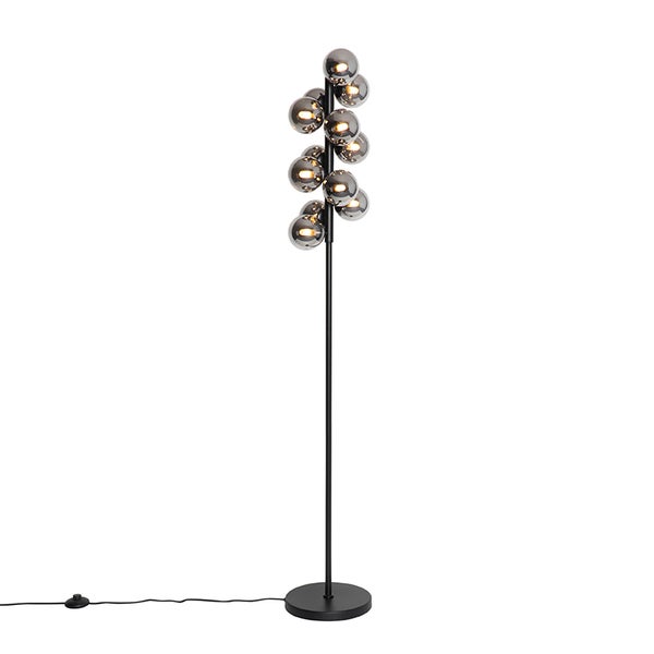QAZQA - Art Deco Stehlampe schwarz mit Rauchglas 12-flammig - Bianca I Wohnzimmer I Schlafzimmer - Länglich - LED geeignet G9