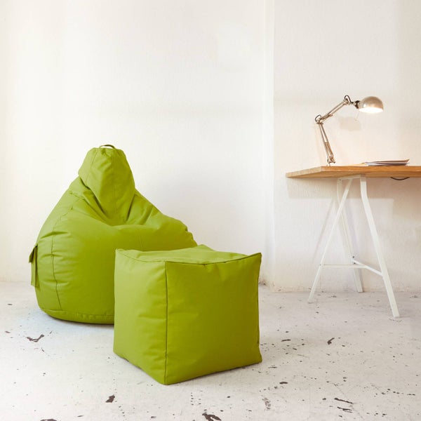 Green Bean Sitzsack-Hocker 40x40x40cm mit EPS-Perlen Füllung - Fußhocker Fußkissen Sitz-Pouf für Sitzsäcke - Bodenkissen für Kinder und Erwachsene - Fußablage Sitzkissen Sitzhocker Grün
