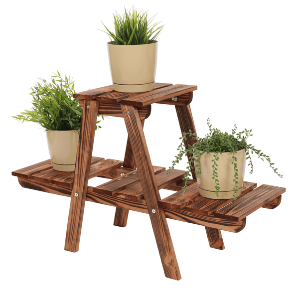 Blumenständer FLORACK HxBxT 45x74x25cm 3 Ablagen Kieferholz Braun geflammt
