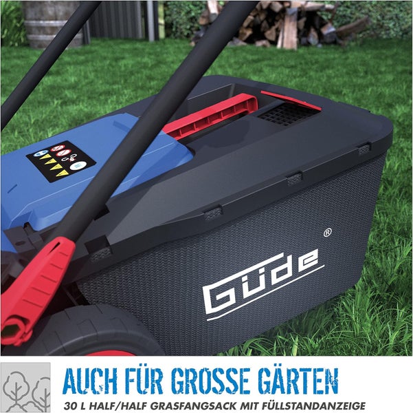 Symbol für die Funktionen Mulchen, Sammeln und Mähen eines Rasenmähers.