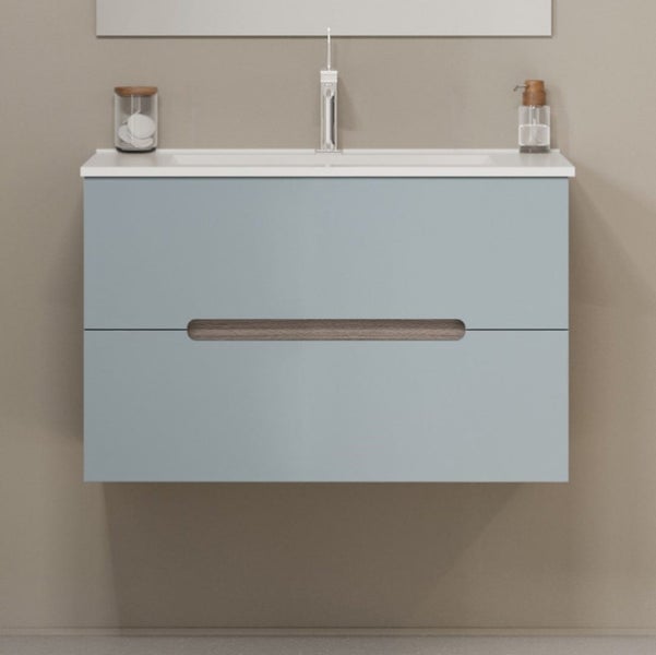 80cm Unterschrank mit 2 Auszügen, Keramik-Waschtisch, Spiegel | Magnolia