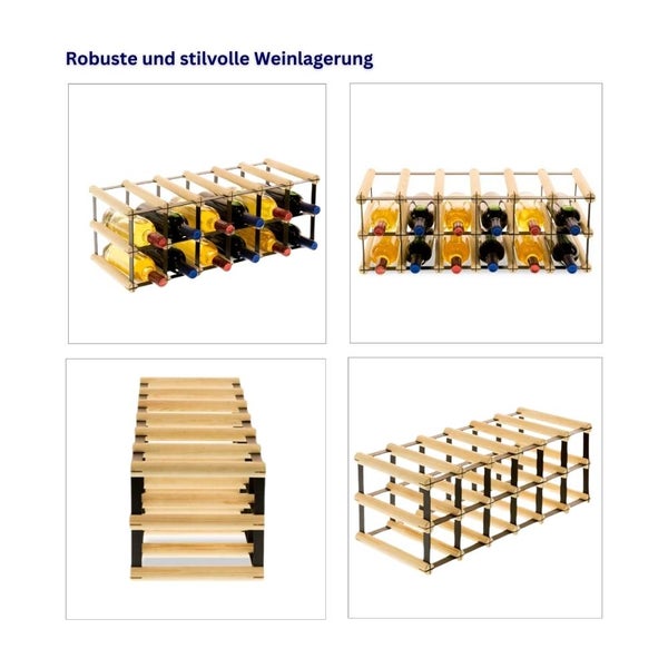 PROREGAL Modulares Weinregal Vinotega Mod Metal HxBxT 22,5 x 62,5 x 24,5 cm 6 x 2 Flaschen Massives Kiefernholz Natur